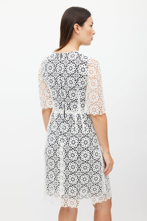 Dolce 
Gabbana White 
Black Floral Eyelet Dress