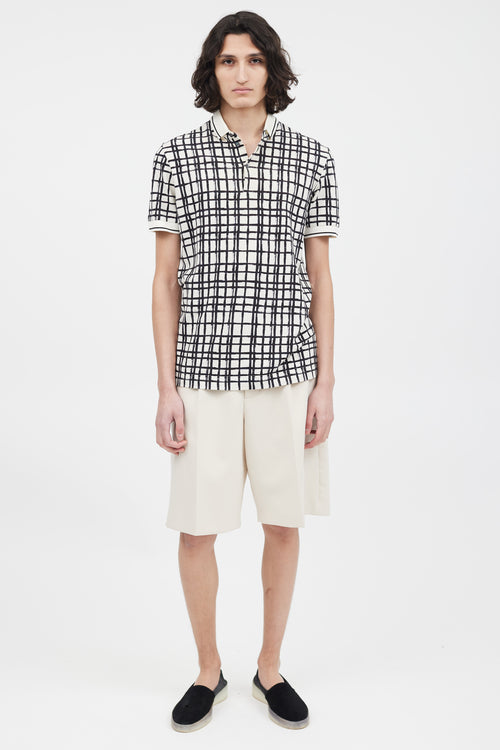 Dolce 
Gabbana White 
Black Grid Pattern Polo