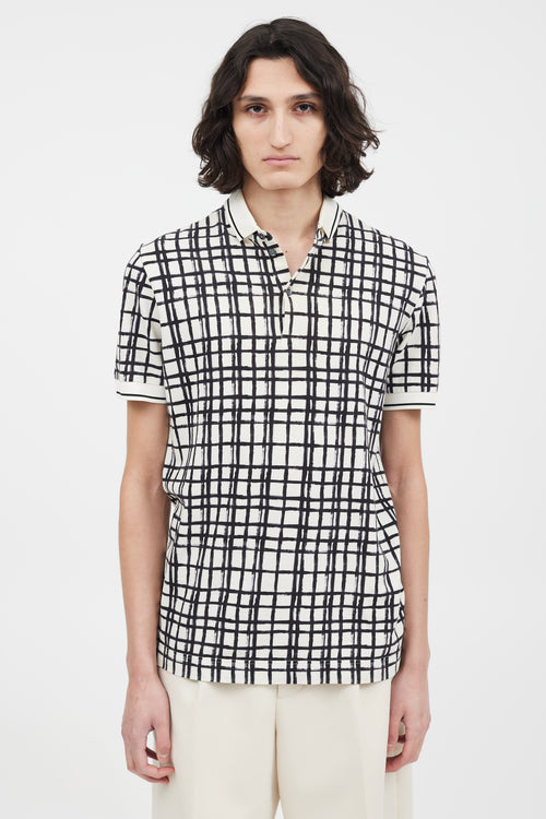 Dolce 
Gabbana White 
Black Grid Pattern Polo