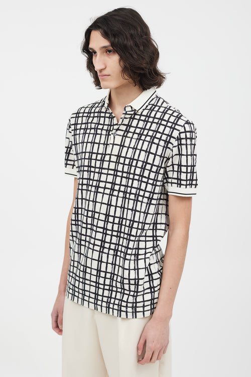 Dolce 
Gabbana White 
Black Grid Pattern Polo