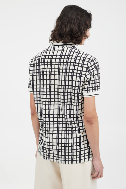 Dolce 
Gabbana White 
Black Grid Pattern Polo