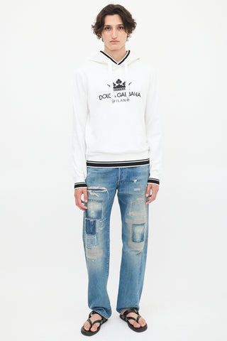 Dolce 
Gabbana White Crown Logo Hoodie