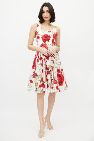 Dolce 
Gabbana White 
Multi Floral A-Line Dress