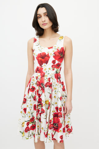 Dolce 
Gabbana White 
Multi Floral A-Line Dress