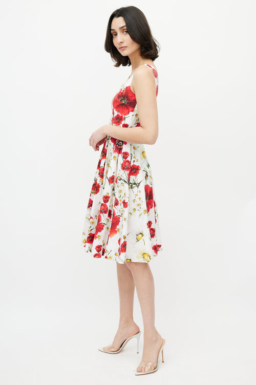 Dolce 
Gabbana White 
Multi Floral A-Line Dress