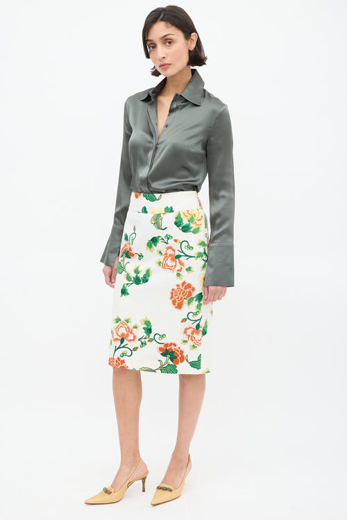 Dolce 
Gabbana White 
Multi Floral Pencil Skirt