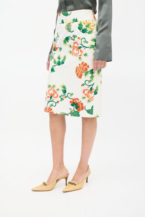 Dolce 
Gabbana White 
Multi Floral Pencil Skirt