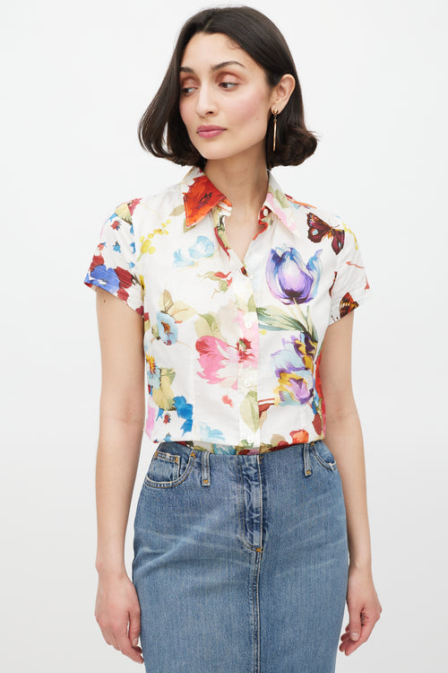 Dolce 
Gabbana White 
Multicolour Cotton Floral Top