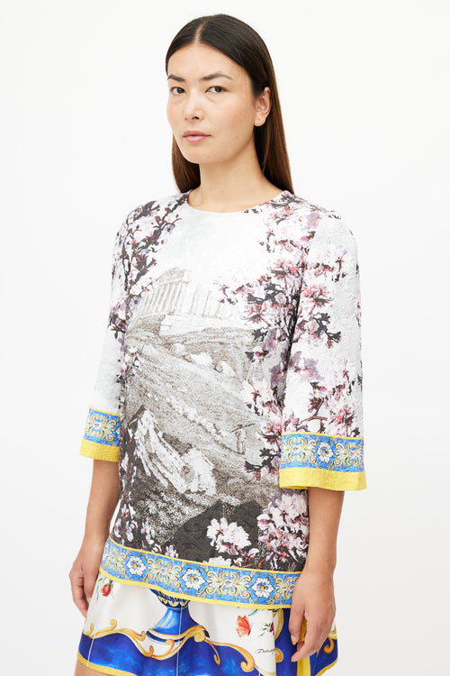 Dolce 
Gabbana White 
Multicolour Floral Jacquard Top