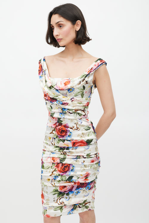 Dolce 
Gabbana White 
Multicolour Floral Ruched Dress