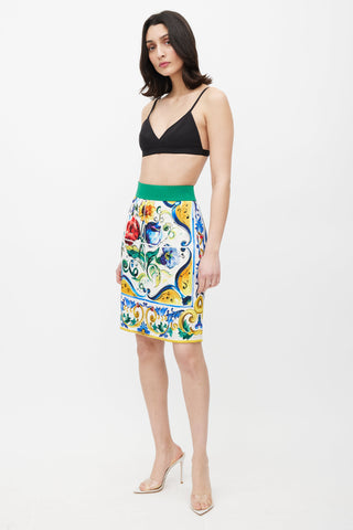 Dolce 
Gabbana White 
Multicolour Majolica Silk Skirt