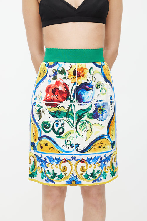 Dolce 
Gabbana White 
Multicolour Majolica Silk Skirt