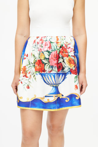 Dolce 
Gabbana White 
Multicolour Silk Majolica Skirt