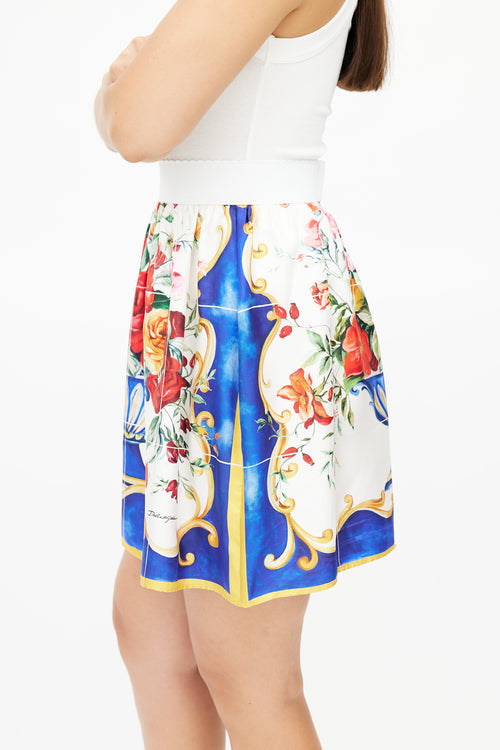 Dolce 
Gabbana White 
Multicolour Silk Majolica Skirt