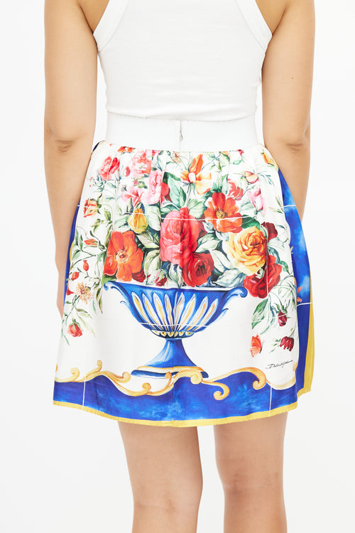 Dolce 
Gabbana White 
Multicolour Silk Majolica Skirt