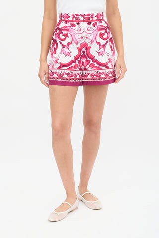 Dolce 
Gabbana White 
Pink Cotton Majolica Shorts