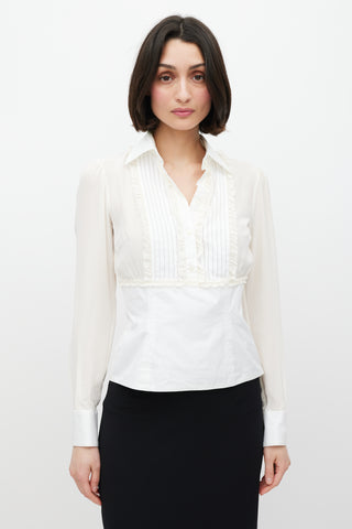 Dolce 
Gabbana White Pleated Silk Shirt