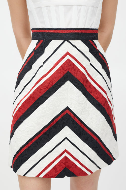 Dolce 
Gabbana White Red 
Black Brocade Striped Skirt