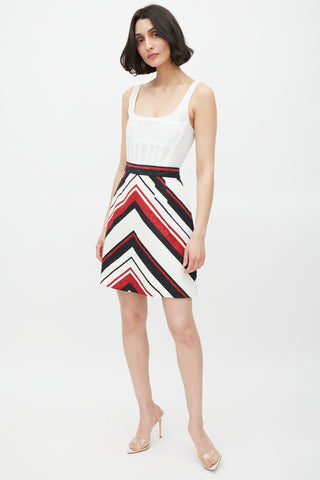 Dolce 
Gabbana White Red 
Black Brocade Striped Skirt