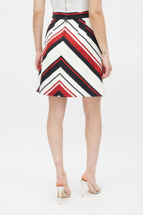 Dolce 
Gabbana White Red 
Black Brocade Striped Skirt