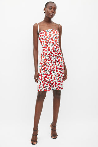 White 
Red Cherry Pattern Dress