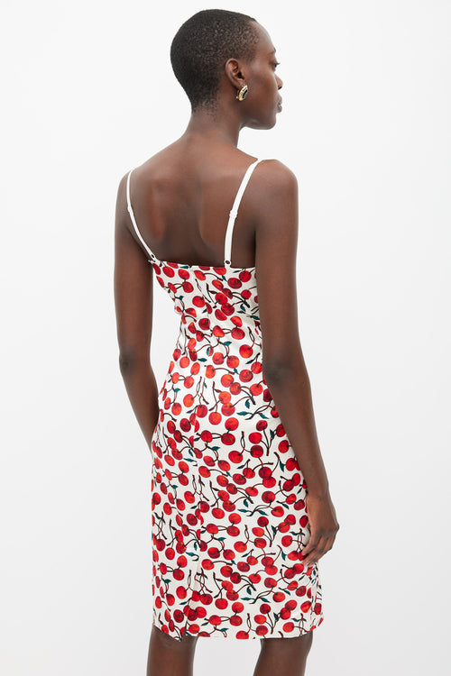 White 
Red Cherry Pattern Dress