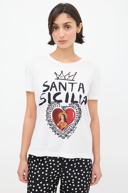 Dolce 
Gabbana White Santa Sicilia T-Shirt