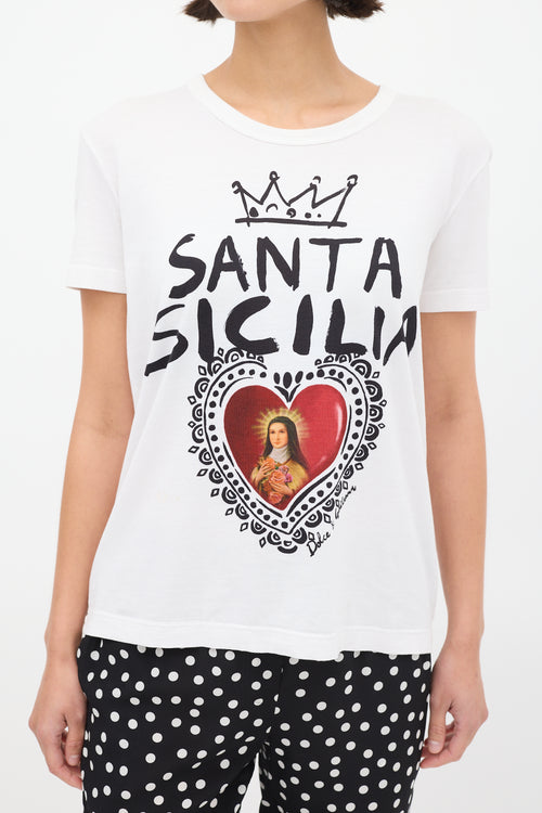 Dolce 
Gabbana White Santa Sicilia T-Shirt