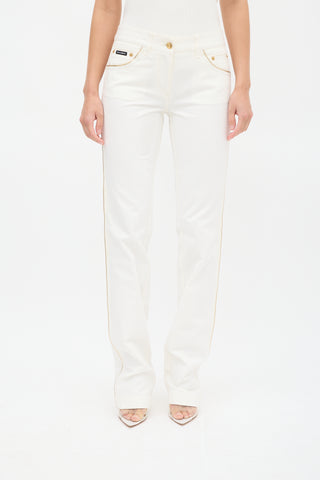 Dolce 
Gabbana White 
Gold Trim Slim Leg Jeans