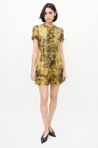 Dolce 
Gabbana Yellow 
Black Silk Ruffled Dress