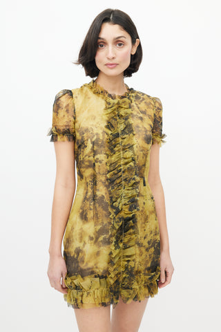 Dolce 
Gabbana Yellow 
Black Silk Ruffled Dress