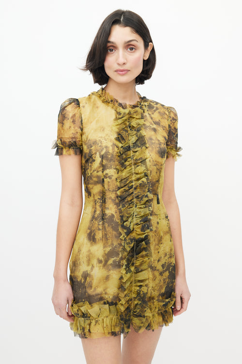 Dolce 
Gabbana Yellow 
Black Silk Ruffled Dress