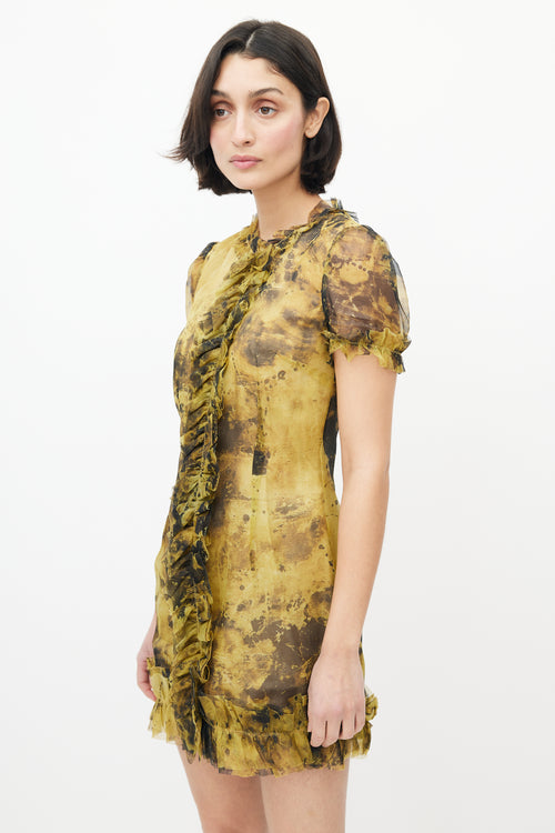 Dolce 
Gabbana Yellow 
Black Silk Ruffled Dress