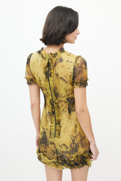 Dolce 
Gabbana Yellow 
Black Silk Ruffled Dress