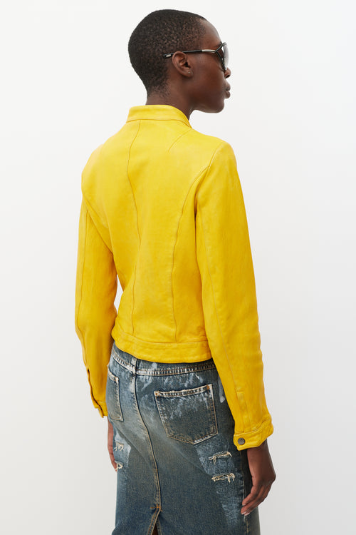 Dolce 
Gabbana Yellow Leather Zipper Jacket