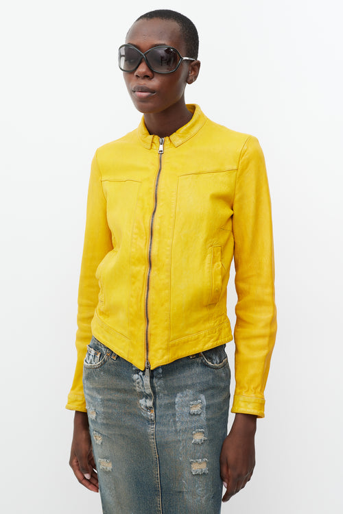 Dolce 
Gabbana Yellow Leather Zipper Jacket