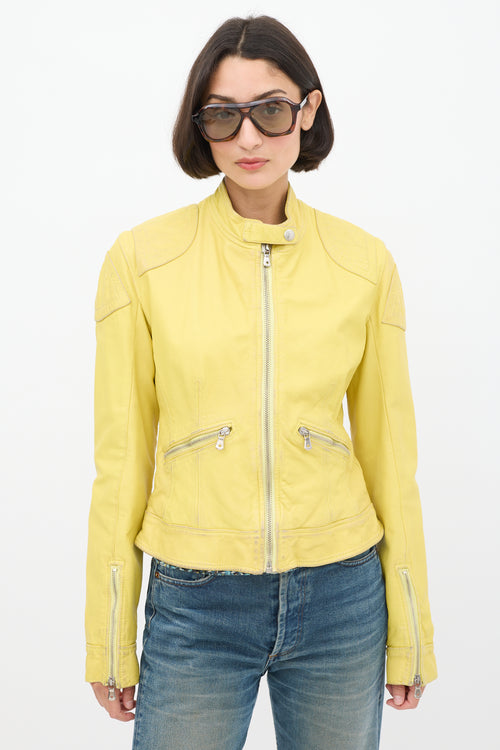 Dolce 
Gabbana Yellow Leather Zipped Jacket