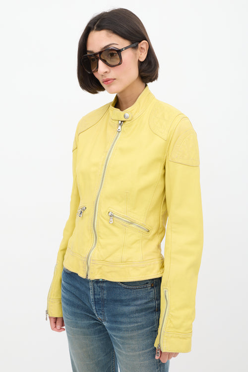 Dolce 
Gabbana Yellow Leather Zipped Jacket