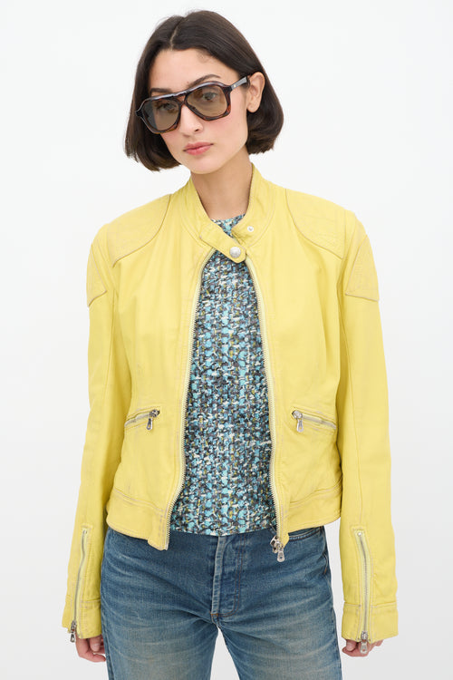 Dolce 
Gabbana Yellow Leather Zipped Jacket