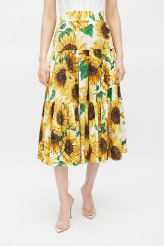 Dolce 
Gabbana Yellow 
Multicolour Cotton Floral Tiered Skirt