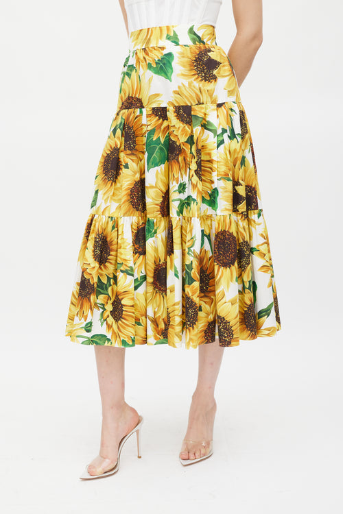 Dolce 
Gabbana Yellow 
Multicolour Cotton Floral Tiered Skirt