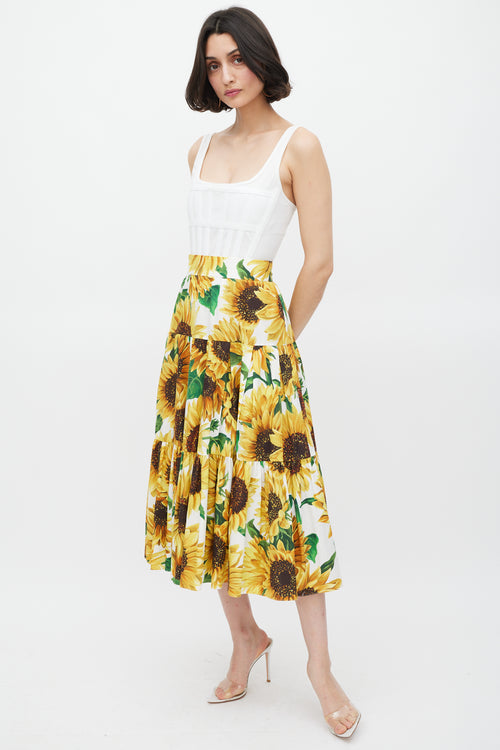 Dolce 
Gabbana Yellow 
Multicolour Cotton Floral Tiered Skirt