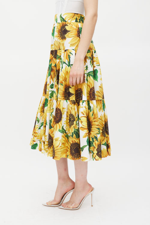 Dolce 
Gabbana Yellow 
Multicolour Cotton Floral Tiered Skirt