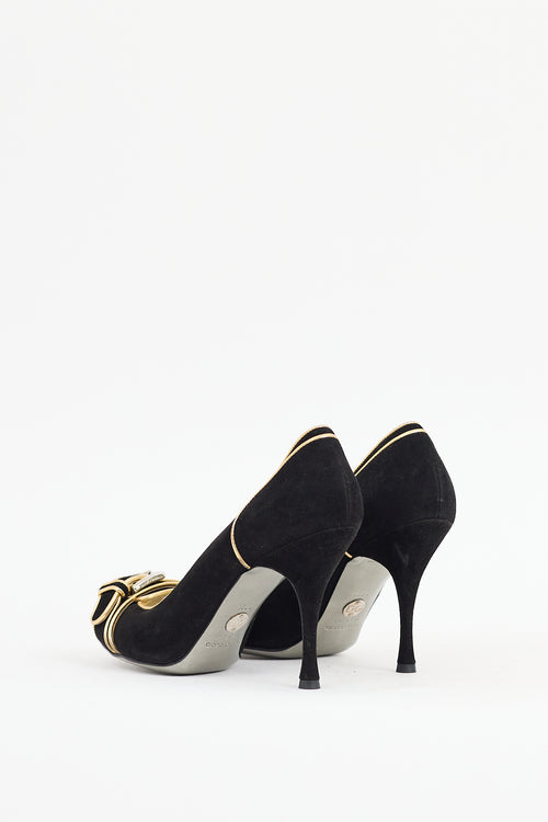 Dolce 
Gabbana Black 
Gold Suede Buckle Heel