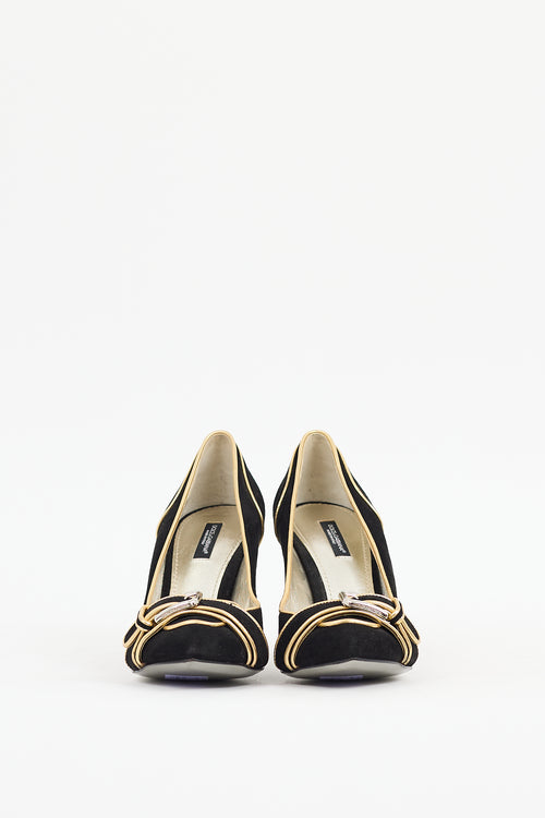 Dolce 
Gabbana Black 
Gold Suede Buckle Heel