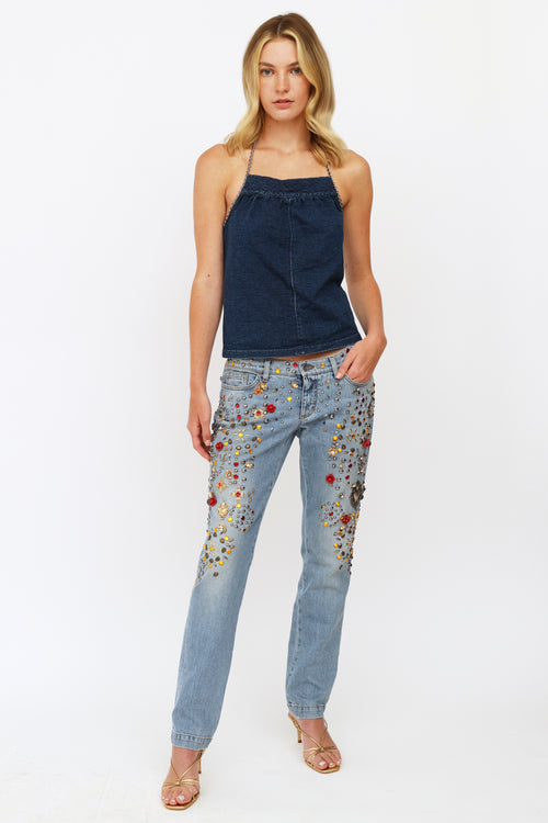 Dolce 
Gabbana Crystal Rose Embellished Jeans