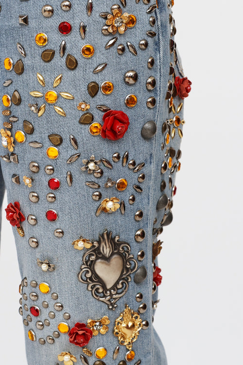 Dolce 
Gabbana Crystal Rose Embellished Jeans