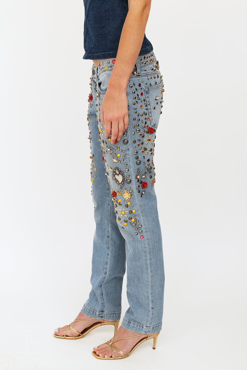 Dolce 
Gabbana Crystal Rose Embellished Jeans