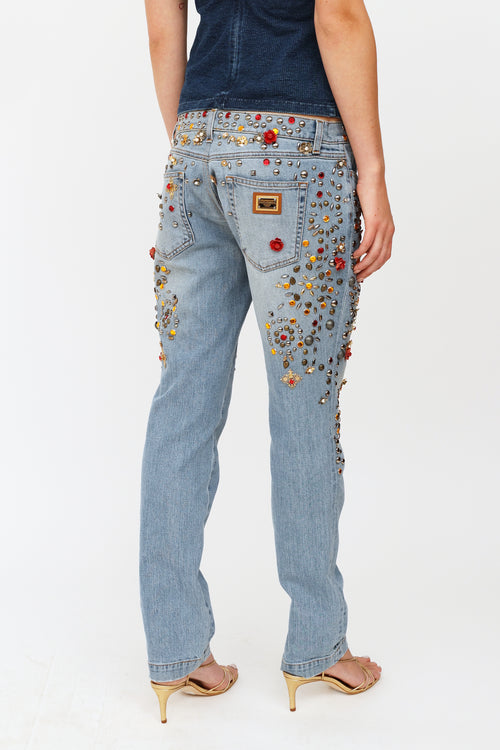 Dolce 
Gabbana Crystal Rose Embellished Jeans