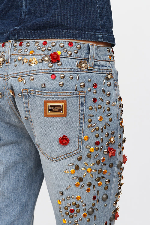 Dolce 
Gabbana Crystal Rose Embellished Jeans